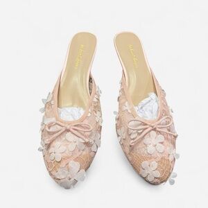 For Love & Lemons Pink floral lace bow mules Size 40 NWB $220